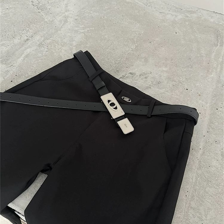 Marthenaut Leather Belt Rectangle Cutout Logo Metal Buckle Waist Belt