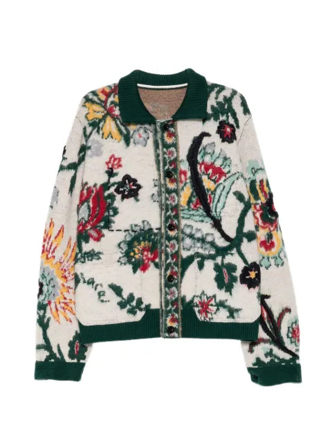 sacai wool jacquarded cardigan
