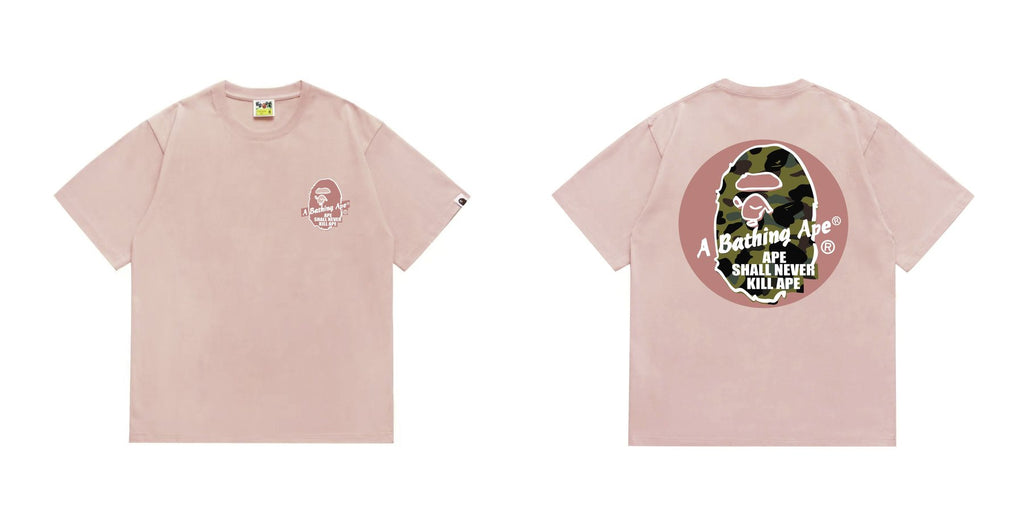 BAPE Pink Accent Ape Circle Graphic T-Shirt